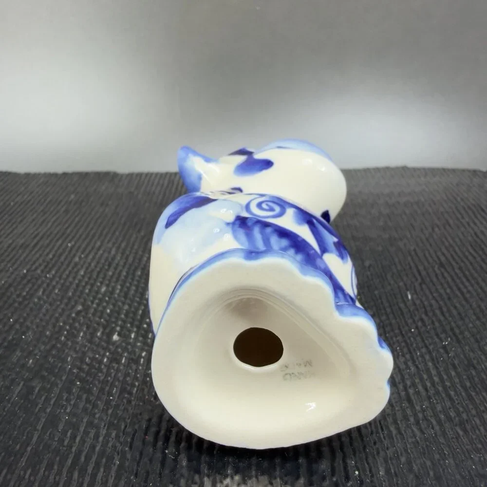 Handmade Gzhel Russian‎ Porcelain Small Monkey Figurine Had Painted Cobalt Blue